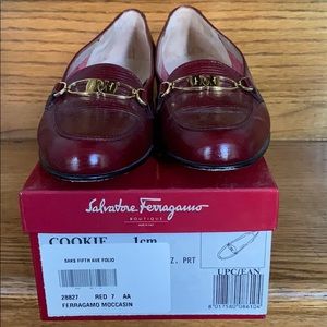 Women’s Ferragamo size 7 red loafers moccasin